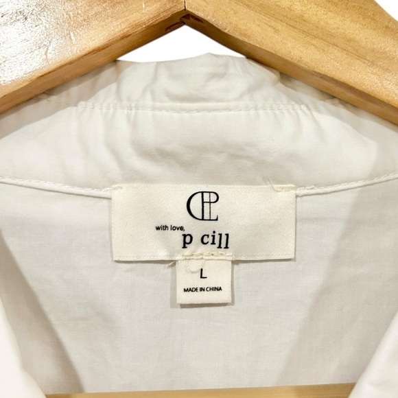 P Cill Poplin Button Up Blouse 3/4 Poof Balloon Sleeves White Large Elegant Work - Picture 7 of 12